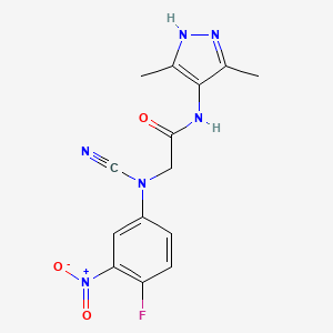 molecular formula C14H13FN6O3 B2651173 2-[cyano(4-fluoro-3-nitrophenyl)amino]-N-(3,5-dimethyl-1H-pyrazol-4-yl)acetamide CAS No. 1796903-97-3