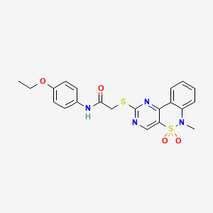 molecular formula C21H20N4O4S2 B2651174 N-(4-乙氧基苯基)-2-((6-甲基-5,5-二氧化-6H-苯并[c]嘧啶并[4,5-e][1,2]噻嗪-2-基)硫代)乙酰胺 CAS No. 895103-41-0