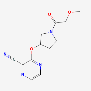 molecular formula C12H14N4O3 B2651186 3-((1-(2-Methoxyacetyl)pyrrolidin-3-yl)oxy)pyrazine-2-carbonitrile CAS No. 2034575-85-2