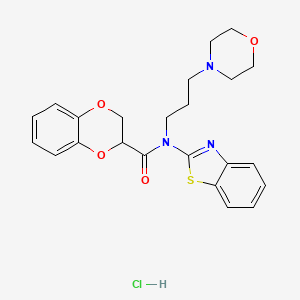 molecular formula C23H26ClN3O4S B2651187 N-(benzo[d]thiazol-2-yl)-N-(3-morpholinopropyl)-2,3-dihydrobenzo[b][1,4]dioxine-2-carboxamide hydrochloride CAS No. 1215833-67-2