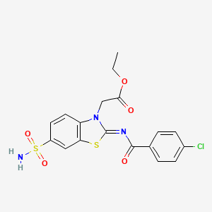 Ethyl 2-[2-(4-chlorobenzoyl)imino-6-sulfamoyl-1,3-benzothiazol-3-yl]acetate