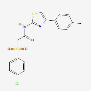 molecular formula C18H15ClN2O3S2 B2651201 2-((4-chlorophenyl)sulfonyl)-N-(4-(p-tolyl)thiazol-2-yl)acetamide CAS No. 895458-89-6