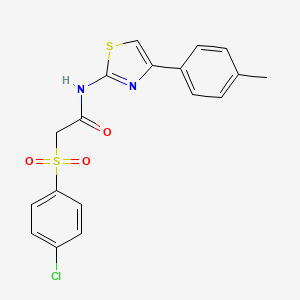 molecular formula C18H15ClN2O3S2 B2651201 2-((4-氯苯基)磺酰基)-N-(4-(对甲苯基)噻唑-2-基)乙酰胺 CAS No. 895458-89-6