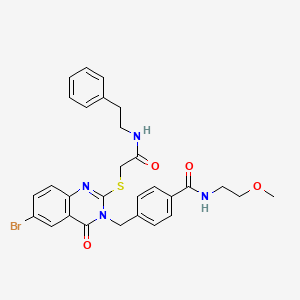 molecular formula C29H29BrN4O4S B2651205 4-((6-bromo-4-oxo-2-((2-oxo-2-(phenethylamino)ethyl)thio)quinazolin-3(4H)-yl)methyl)-N-(2-methoxyethyl)benzamide CAS No. 422288-55-9