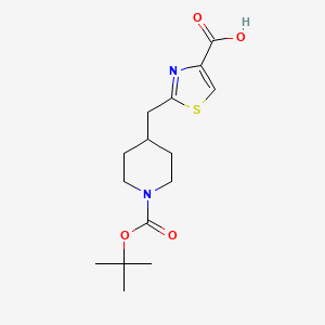 molecular formula C15H22N2O4S B2651209 2-[[1-[(2-Methylpropan-2-yl)oxycarbonyl]piperidin-4-yl]methyl]-1,3-thiazole-4-carboxylic acid CAS No. 2248281-46-9
