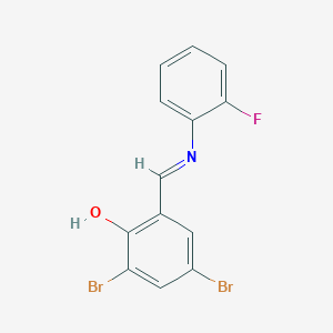 molecular formula C13H8Br2FNO B2651218 2,4-Dibromo-6-((2-fluoro-phenylimino)-methyl)-phenol CAS No. 325471-46-3