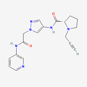 molecular formula C18H20N6O2 B2651222 (2S)-1-(prop-2-yn-1-yl)-N-(1-{[(pyridin-3-yl)carbamoyl]methyl}-1H-pyrazol-4-yl)pyrrolidine-2-carboxamide CAS No. 1376347-06-6