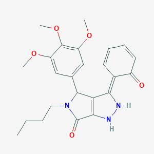molecular formula C24H27N3O5 B265123 (3Z)-5-butyl-3-(6-oxocyclohexa-2,4-dien-1-ylidene)-4-(3,4,5-trimethoxyphenyl)-2,4-dihydro-1H-pyrrolo[3,4-c]pyrazol-6-one 