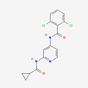 molecular formula C16H13Cl2N3O2 B2651230 2,6-二氯-N-{2-[(环丙基羰基)氨基]吡啶-4-基}苯甲酰胺 CAS No. 1258292-64-6