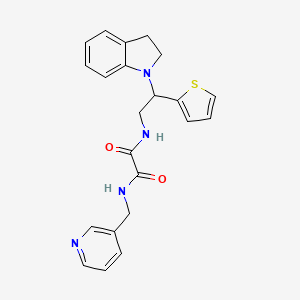 molecular formula C22H22N4O2S B2651235 N1-(2-(indolin-1-yl)-2-(thiophen-2-yl)ethyl)-N2-(pyridin-3-ylmethyl)oxalamide CAS No. 898452-26-1