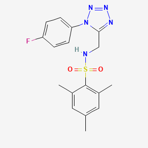 molecular formula C17H18FN5O2S B2651243 N-((1-(4-fluorophenyl)-1H-tetrazol-5-yl)methyl)-2,4,6-trimethylbenzenesulfonamide CAS No. 897623-88-0