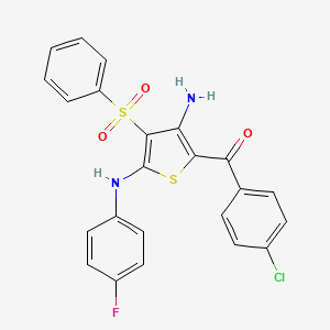 molecular formula C23H16ClFN2O3S2 B2651248 [3-Amino-5-[(4-fluorophenyl)amino]-4-(phenylsulfonyl)-2-thienyl](4-chlorophenyl)methanone CAS No. 1115373-08-4