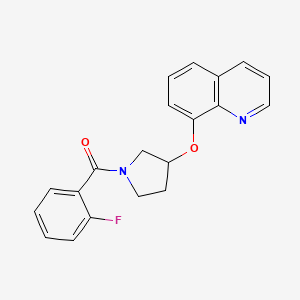 molecular formula C20H17FN2O2 B2651251 （2-氟苯基）（3-（喹啉-8-氧基）吡咯烷-1-基）甲酮 CAS No. 1903337-26-7