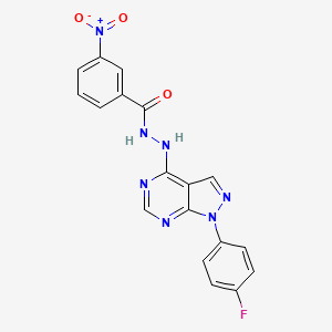 molecular formula C18H12FN7O3 B2651263 N'-[1-(4-fluorophenyl)-1H-pyrazolo[3,4-d]pyrimidin-4-yl]-3-nitrobenzohydrazide CAS No. 881073-49-0