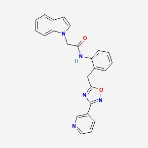 molecular formula C24H19N5O2 B2651268 2-(1H-吲哚-1-基)-N-(2-((3-(吡啶-3-基)-1,2,4-恶二唑-5-基)甲基)苯基)乙酰胺 CAS No. 1796969-82-8