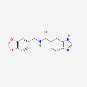 molecular formula C17H19N3O3 B2651275 N-(benzo[d][1,3]dioxol-5-ylmethyl)-2-methyl-4,5,6,7-tetrahydro-1H-benzo[d]imidazole-5-carboxamide CAS No. 2034584-66-0