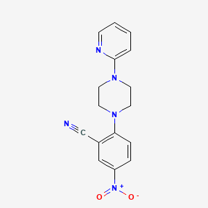 molecular formula C16H15N5O2 B2651300 5-Nitro-2-(4-pyridin-2-ylpiperazin-1-yl)benzonitrile CAS No. 876536-95-7