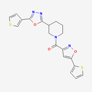 B2651314 (5-(Thiophen-2-yl)isoxazol-3-yl)(3-(5-(thiophen-3-yl)-1,3,4-oxadiazol-2-yl)piperidin-1-yl)methanone CAS No. 1797536-88-9