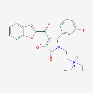 molecular formula C25H25FN2O4 B265132 (E)-1-benzofuran-2-yl{1-[2-(diethylammonio)ethyl]-2-(3-fluorophenyl)-4,5-dioxopyrrolidin-3-ylidene}methanolate 