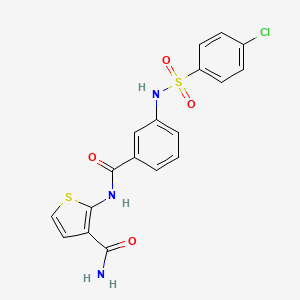 molecular formula C18H14ClN3O4S2 B2651333 2-(3-(4-氯苯磺酰胺)苯甲酰胺)噻吩-3-甲酰胺 CAS No. 898466-62-1