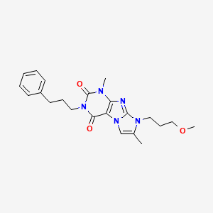 molecular formula C22H27N5O3 B2651337 8-(3-methoxypropyl)-1,7-dimethyl-3-(3-phenylpropyl)-1H-imidazo[2,1-f]purine-2,4(3H,8H)-dione CAS No. 887466-21-9