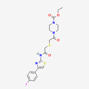 molecular formula C20H23IN4O4S2 B2651356 Ethyl 4-(2-((2-((4-(4-iodophenyl)thiazol-2-yl)amino)-2-oxoethyl)thio)acetyl)piperazine-1-carboxylate CAS No. 681223-48-3