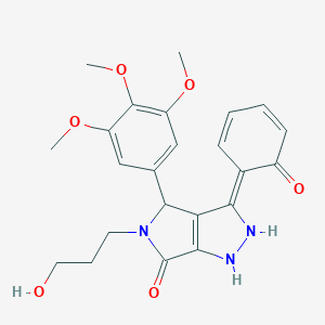 molecular formula C23H25N3O6 B265136 (3Z)-5-(3-hydroxypropyl)-3-(6-oxocyclohexa-2,4-dien-1-ylidene)-4-(3,4,5-trimethoxyphenyl)-2,4-dihydro-1H-pyrrolo[3,4-c]pyrazol-6-one 
