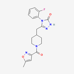 molecular formula C19H20FN5O3 B2651362 4-(2-氟苯基)-3-((1-(5-甲基异恶唑-3-羰基)哌啶-4-基)甲基)-1H-1,2,4-三唑-5(4H)-酮 CAS No. 2034434-68-7