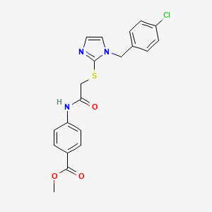 molecular formula C20H18ClN3O3S B2651368 Methyl 4-[[2-[1-[(4-chlorophenyl)methyl]imidazol-2-yl]sulfanylacetyl]amino]benzoate CAS No. 893378-78-4