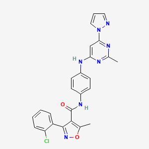 molecular formula C25H20ClN7O2 B2651377 3-(2-氯苯基)-5-甲基-N-(4-((2-甲基-6-(1H-吡唑-1-基)嘧啶-4-基)氨基)苯基)异恶唑-4-甲酰胺 CAS No. 1219902-94-9