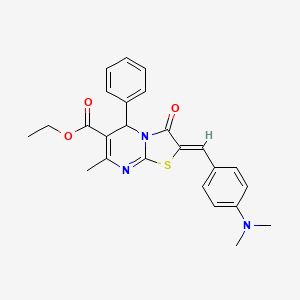 molecular formula C25H25N3O3S B2651379 (Z)-乙基 2-(4-(二甲氨基)亚苄基)-7-甲基-3-氧代-5-苯基-3,5-二氢-2H-噻唑并[3,2-a]嘧啶-6-羧酸酯 CAS No. 321689-40-1