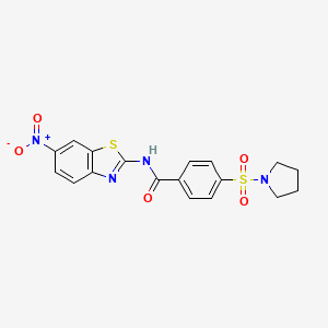 molecular formula C18H16N4O5S2 B2651385 N-(6-nitrobenzo[d]thiazol-2-yl)-4-(pyrrolidin-1-ylsulfonyl)benzamide CAS No. 306736-03-8