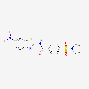 molecular formula C18H16N4O5S2 B2651385 N-(6-硝基苯并[d]噻唑-2-基)-4-(吡咯烷-1-基磺酰基)苯甲酰胺 CAS No. 306736-03-8