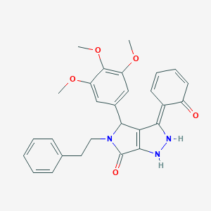 (3Z)-3-(6-oxocyclohexa-2,4-dien-1-ylidene)-5-(2-phenylethyl)-4-(3,4,5-trimethoxyphenyl)-2,4-dihydro-1H-pyrrolo[3,4-c]pyrazol-6-one