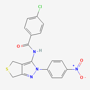 molecular formula C18H13ClN4O3S B2651394 4-chloro-N-(2-(4-nitrophenyl)-4,6-dihydro-2H-thieno[3,4-c]pyrazol-3-yl)benzamide CAS No. 396719-95-2