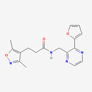 molecular formula C17H18N4O3 B2651404 3-(3,5-二甲基异恶唑-4-基)-N-((3-(呋喃-2-基)吡嗪-2-基)甲基)丙酰胺 CAS No. 2034300-43-9