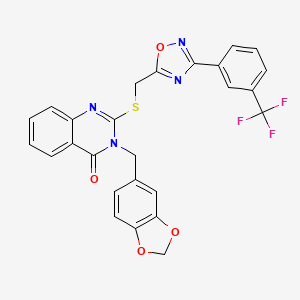 3-(benzo[d][1,3]dioxol-5-ylmethyl)-2-(((3-(3-(trifluoromethyl)phenyl)-1,2,4-oxadiazol-5-yl)methyl)thio)quinazolin-4(3H)-one
