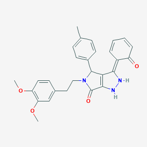 molecular formula C28H27N3O4 B265141 (3Z)-5-[2-(3,4-dimethoxyphenyl)ethyl]-4-(4-methylphenyl)-3-(6-oxocyclohexa-2,4-dien-1-ylidene)-2,4-dihydro-1H-pyrrolo[3,4-c]pyrazol-6-one 