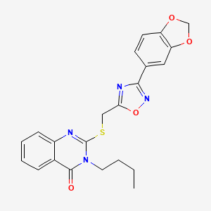 molecular formula C22H20N4O4S B2651412 2-(((3-(苯并[d][1,3]二氧杂环-5-基)-1,2,4-恶二唑-5-基)甲基)硫代)-3-丁基喹唑啉-4(3H)-酮 CAS No. 946252-48-8