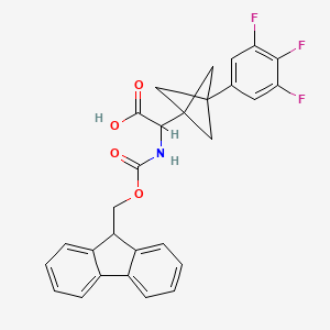 molecular formula C28H22F3NO4 B2651413 2-(9H-Fluoren-9-ylmethoxycarbonylamino)-2-[3-(3,4,5-trifluorophenyl)-1-bicyclo[1.1.1]pentanyl]acetic acid CAS No. 2287261-80-5