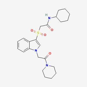 molecular formula C23H31N3O4S B2651414 N-cyclohexyl-2-((1-(2-oxo-2-(piperidin-1-yl)ethyl)-1H-indol-3-yl)sulfonyl)acetamide CAS No. 878057-57-9