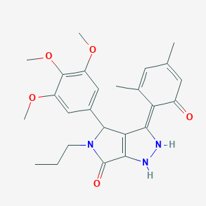 molecular formula C25H29N3O5 B265143 (3Z)-3-(2,4-dimethyl-6-oxocyclohexa-2,4-dien-1-ylidene)-5-propyl-4-(3,4,5-trimethoxyphenyl)-2,4-dihydro-1H-pyrrolo[3,4-c]pyrazol-6-one 
