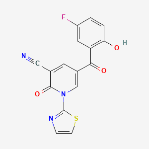 molecular formula C16H8FN3O3S B2651444 5-(5-Fluoro-2-hydroxybenzoyl)-2-oxo-1-(1,3-thiazol-2-yl)-1,2-dihydropyridine-3-carbonitrile CAS No. 743444-72-6