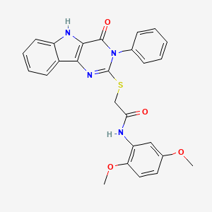 molecular formula C26H22N4O4S B2651456 N-(2,5-dimethoxyphenyl)-2-[(4-oxo-3-phenyl-5H-pyrimido[5,4-b]indol-2-yl)sulfanyl]acetamide CAS No. 536703-93-2