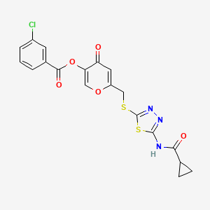 6-(((5-(cyclopropanecarboxamido)-1,3,4-thiadiazol-2-yl)thio)methyl)-4-oxo-4H-pyran-3-yl 3-chlorobenzoate
