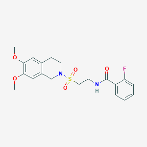 molecular formula C20H23FN2O5S B2651461 N-(2-((6,7-dimethoxy-3,4-dihydroisoquinolin-2(1H)-yl)sulfonyl)ethyl)-2-fluorobenzamide CAS No. 922014-46-8