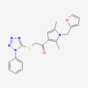 molecular formula C20H19N5O2S B2651462 1-(1-(furan-2-ylmethyl)-2,5-dimethyl-1H-pyrrol-3-yl)-2-((1-phenyl-1H-tetrazol-5-yl)thio)ethanone CAS No. 374693-74-0