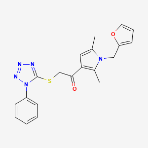 molecular formula C20H19N5O2S B2651462 1-(1-(呋喃-2-基甲基)-2,5-二甲基-1H-吡咯-3-基)-2-((1-苯基-1H-四唑-5-基)硫代)乙酮 CAS No. 374693-74-0