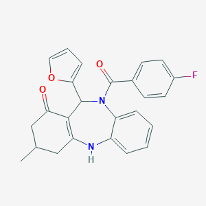 molecular formula C25H21FN2O3 B265150 10-(4-fluorobenzoyl)-11-(2-furyl)-3-methyl-2,3,4,5,10,11-hexahydro-1H-dibenzo[b,e][1,4]diazepin-1-one 