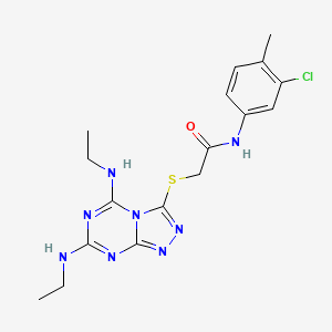 molecular formula C17H21ClN8OS B2651504 2-{[5,7-bis(ethylamino)[1,2,4]triazolo[4,3-a][1,3,5]triazin-3-yl]sulfanyl}-N-(3-chloro-4-methylphenyl)acetamide CAS No. 898443-56-6